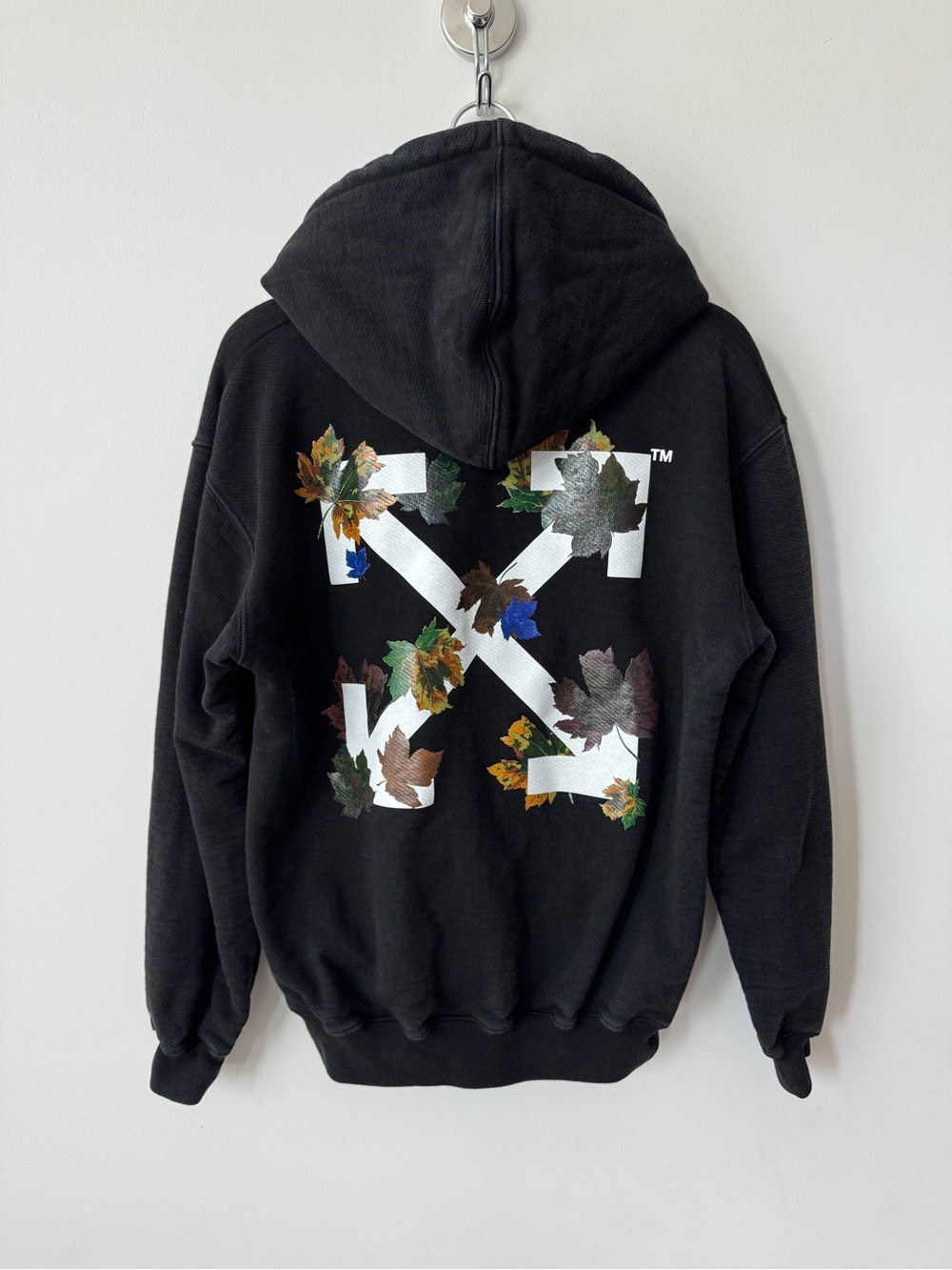 OFF-WHITE Main Label Leaves Arrows Black 100% Cotton Hoodie - Authentic - Size S